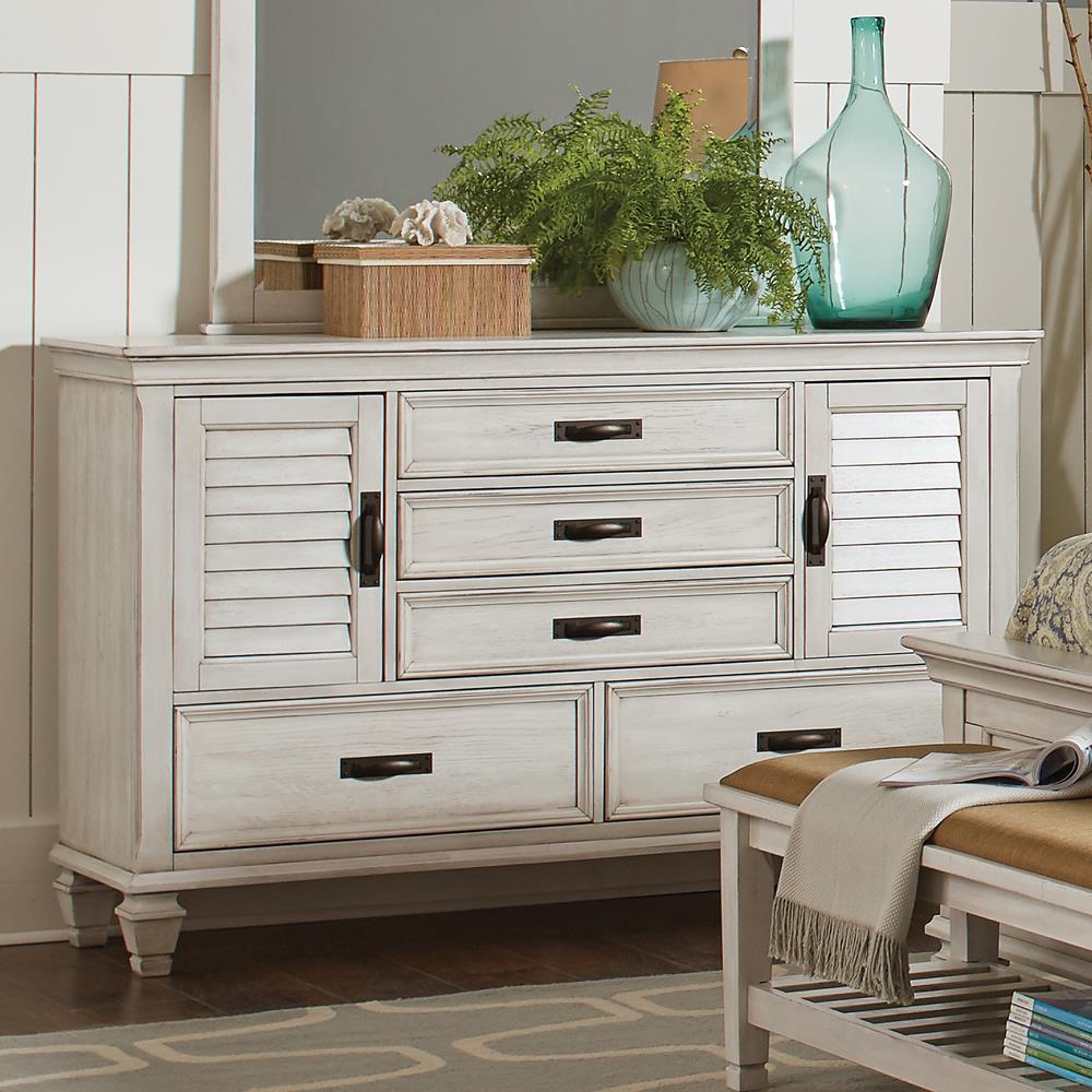 Franco Antique White 5-Drawer Dresser - 205333 - Luna Furniture - Dallas Store
