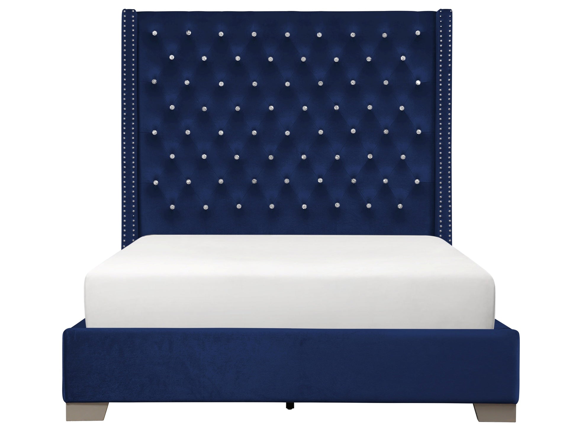 Franco Blue Velvet King Upholstered Bed - SET | SH228KBLU-1 | SH228KBLU-3 - Luna Furniture - Dallas Store