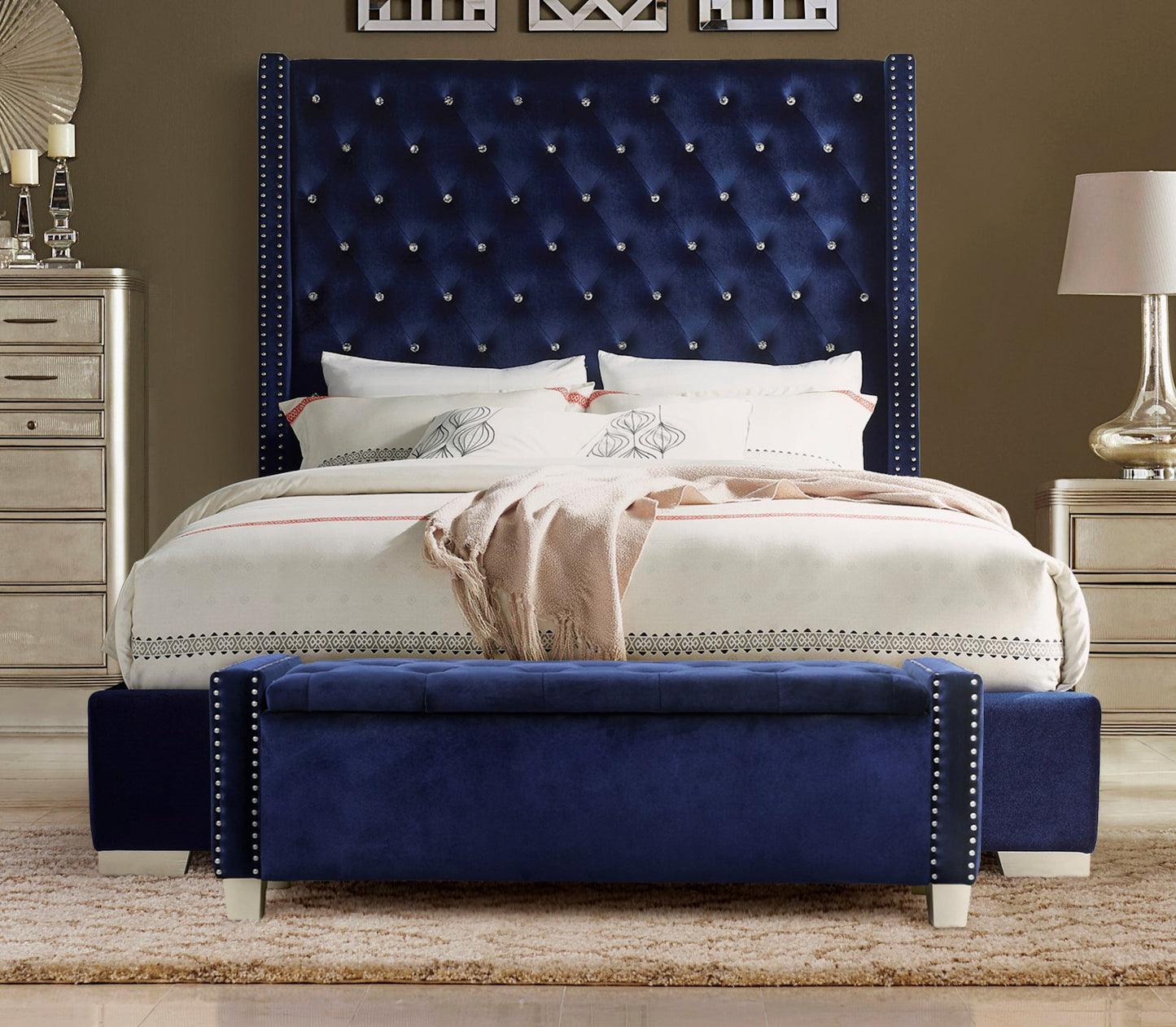 Franco Blue Velvet Storage Bench - SH228BLU-BH - Luna Furniture - Dallas Store