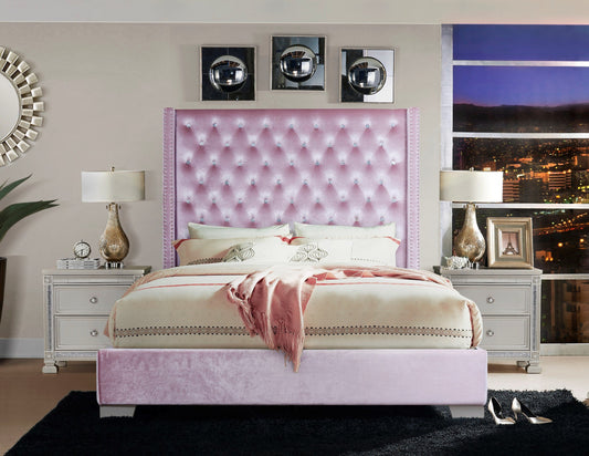 Franco Pink Velvet King Upholstered Bed - SET | SH228KPNK-1 | SH228KPNK-3 - Luna Furniture - Dallas Store