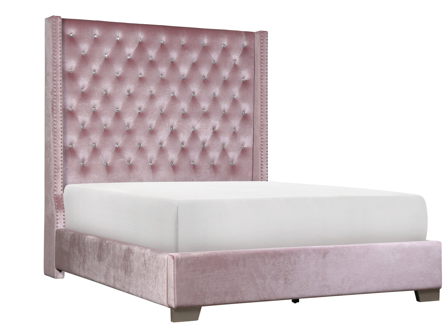 Franco Pink Velvet King Upholstered Bed - SET | SH228KPNK-1 | SH228KPNK-3 - Luna Furniture - Dallas Store