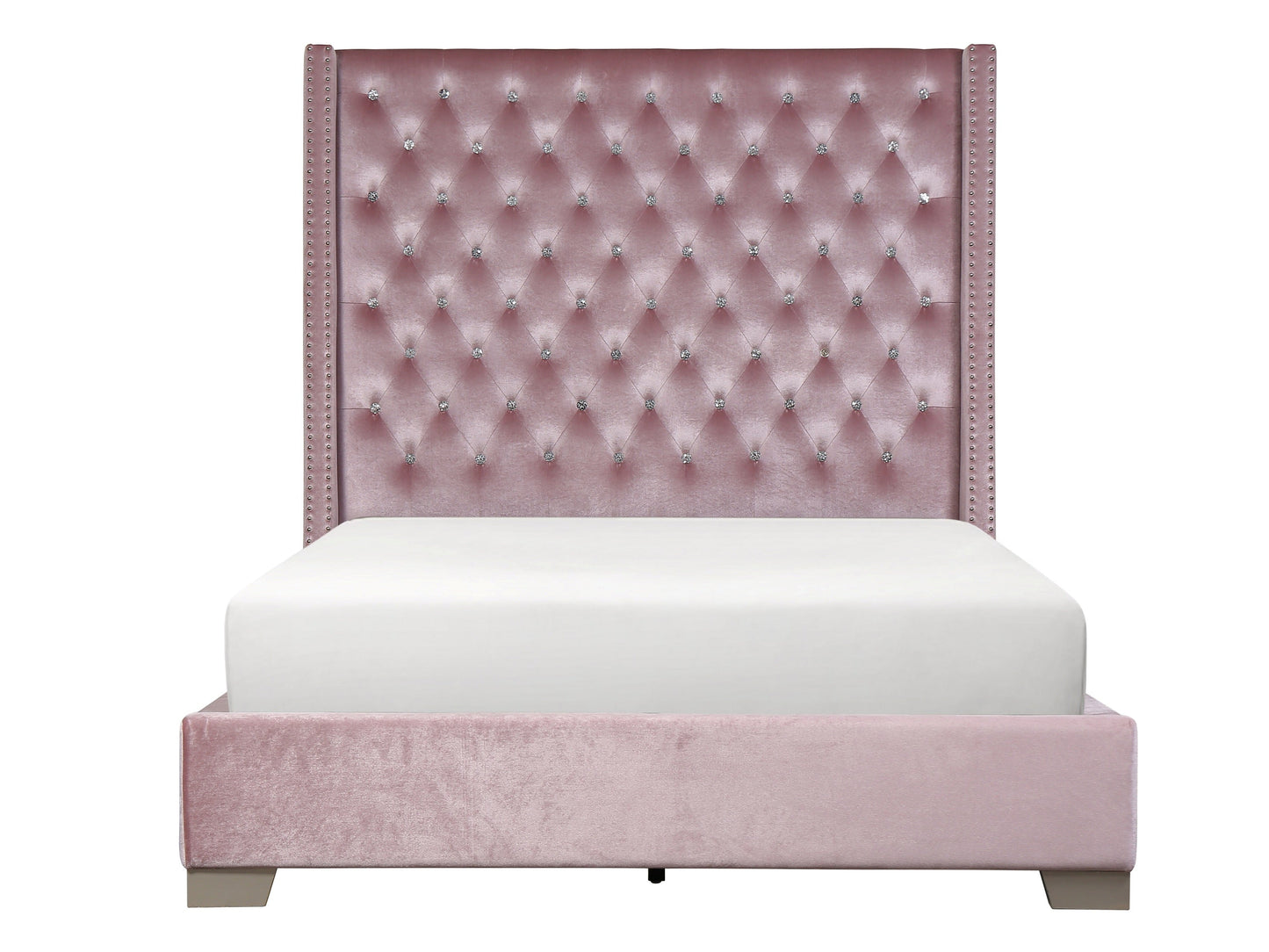 Franco Pink Velvet King Upholstered Bed - SET | SH228KPNK-1 | SH228KPNK-3 - Luna Furniture - Dallas Store