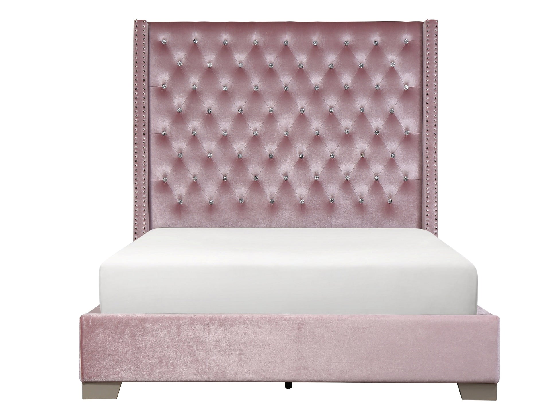 Franco Pink Velvet King Upholstered Bed - SET | SH228KPNK-1 | SH228KPNK-3 - Luna Furniture - Dallas Store