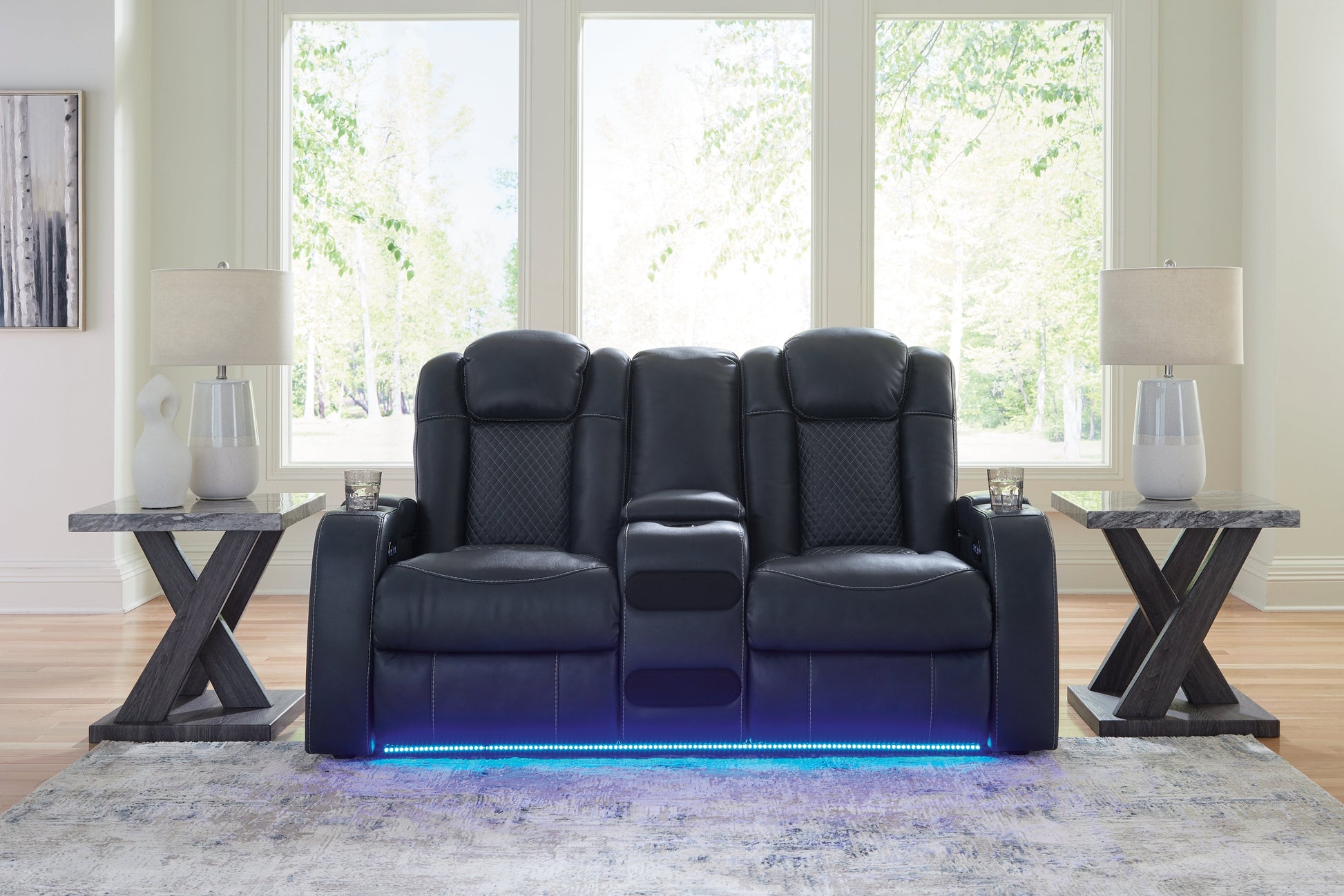 Fyne-Dyme Sapphire Power Reclining Loveseat with Console - 3660318 - Luna Furniture - Dallas Store