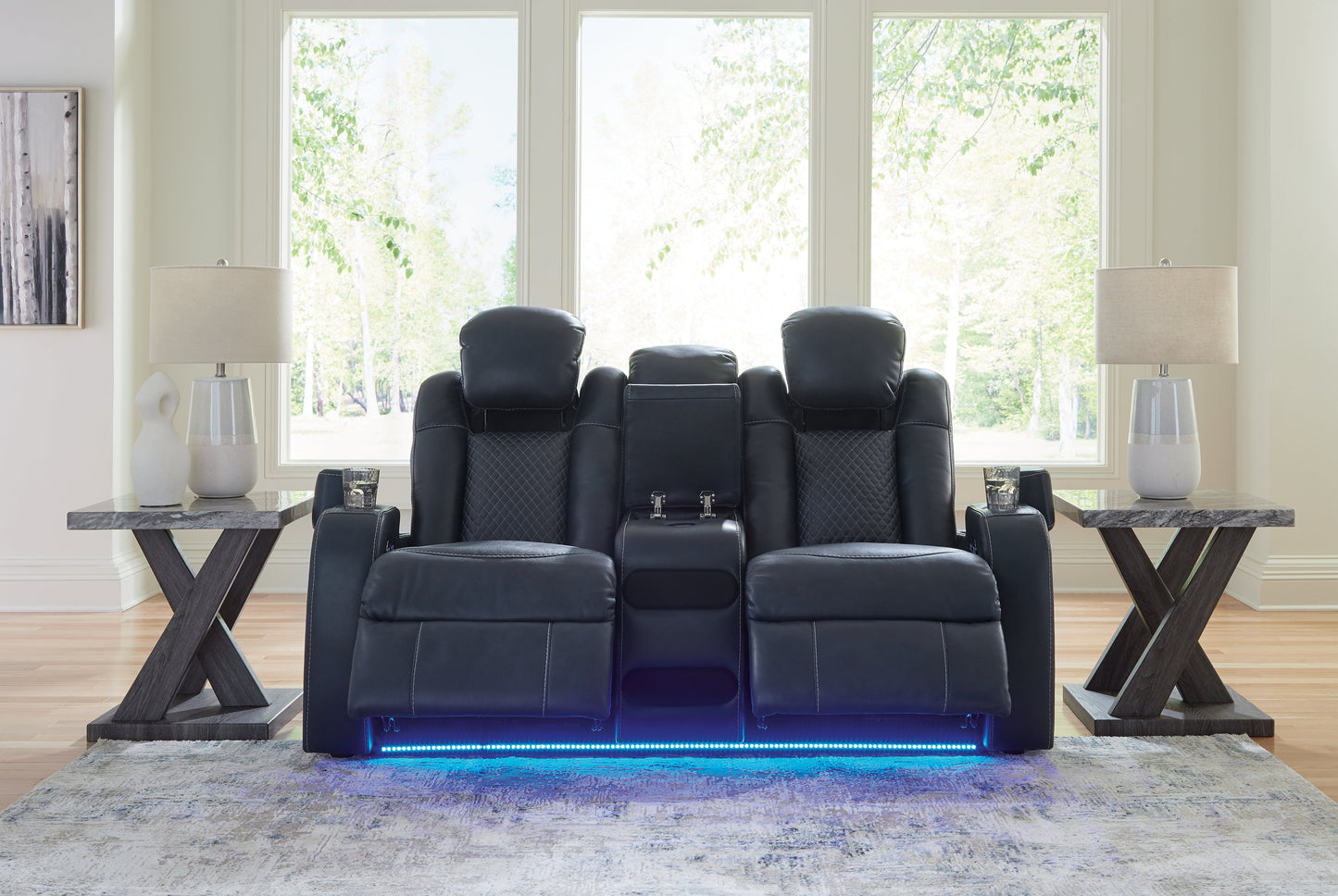 Fyne-Dyme Sapphire Power Reclining Loveseat with Console - 3660318 - Luna Furniture - Dallas Store