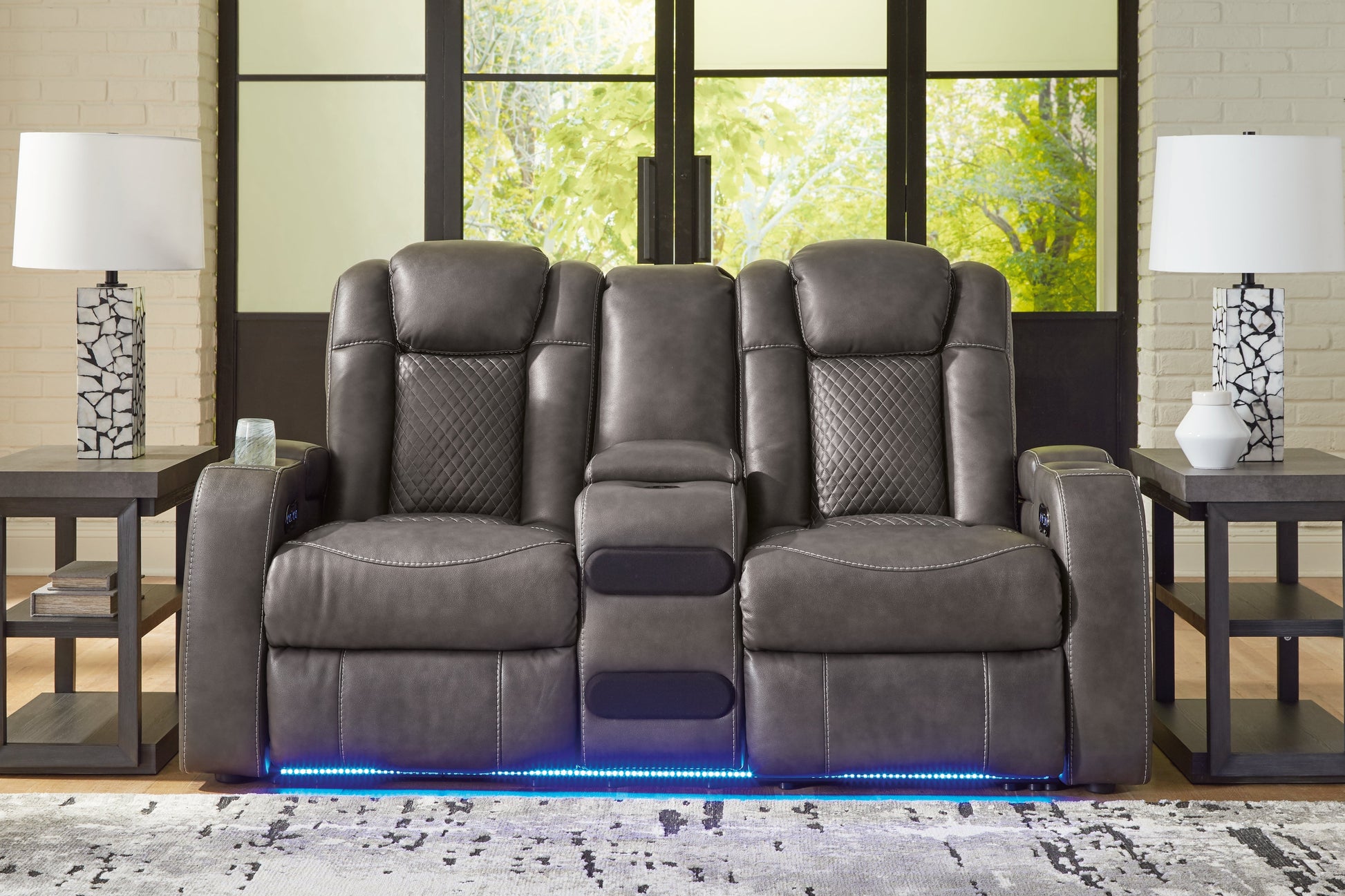 Fyne-Dyme Shadow Power Reclining Loveseat with Console - 3660218 - Luna Furniture - Dallas Store