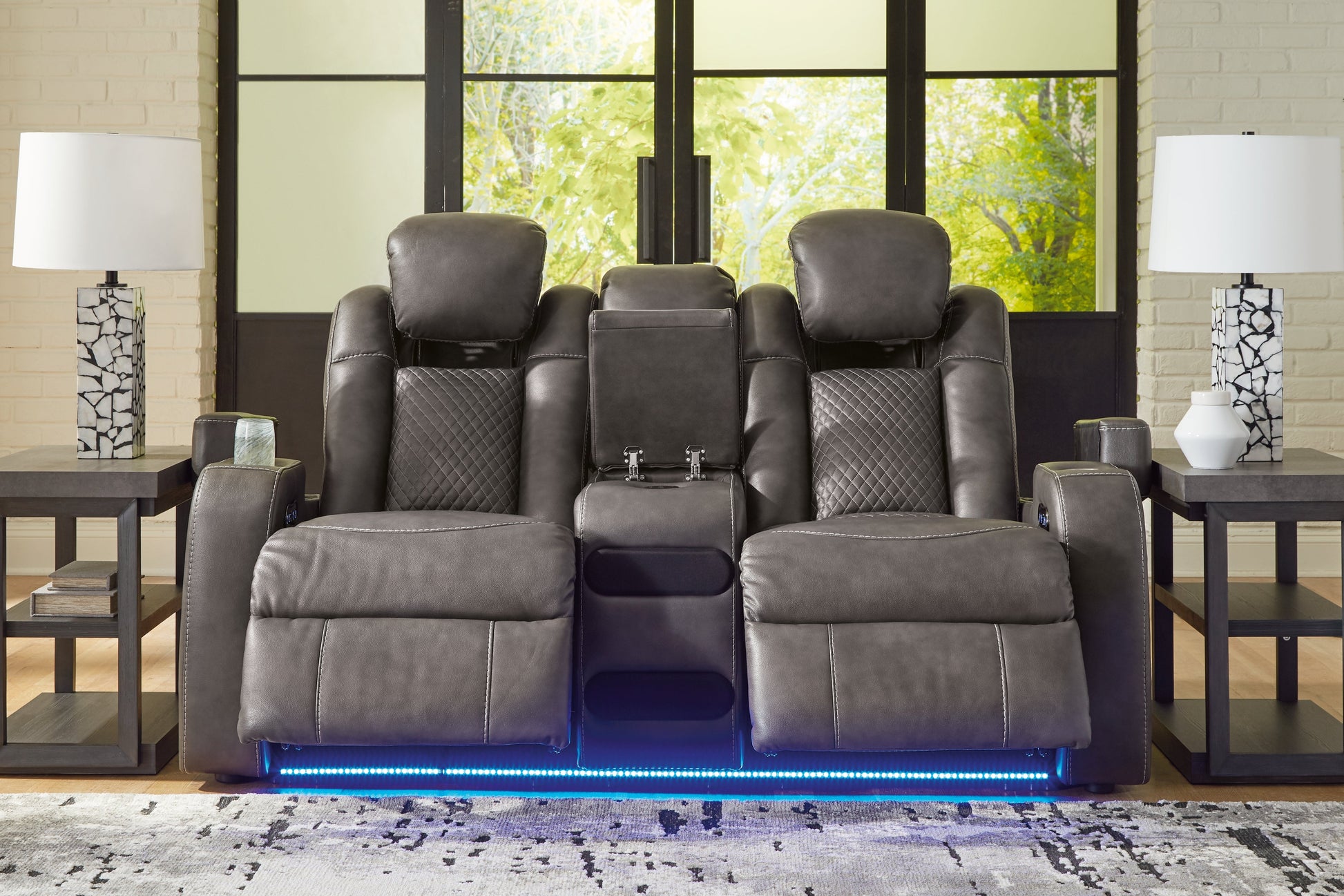 Fyne-Dyme Shadow Power Reclining Loveseat with Console - 3660218 - Luna Furniture - Dallas Store