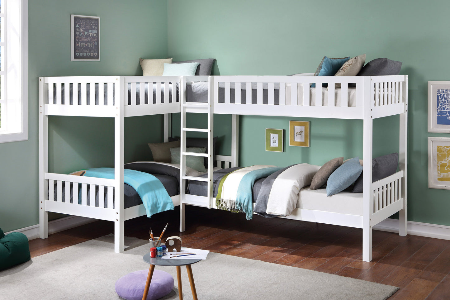 Galen White Corner Bunk Bed - SET | B2053CNW-1 | B2053CNW-2 | B2053CNW-SL - Luna Furniture - Dallas Store