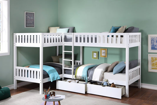 Galen White Corner Bunk Bed with Storage Boxes - SET | B2053CNW-1 | B2053CNW-2 | B2053CNW-SL | B2053W-T - Luna Furniture - Dallas Store