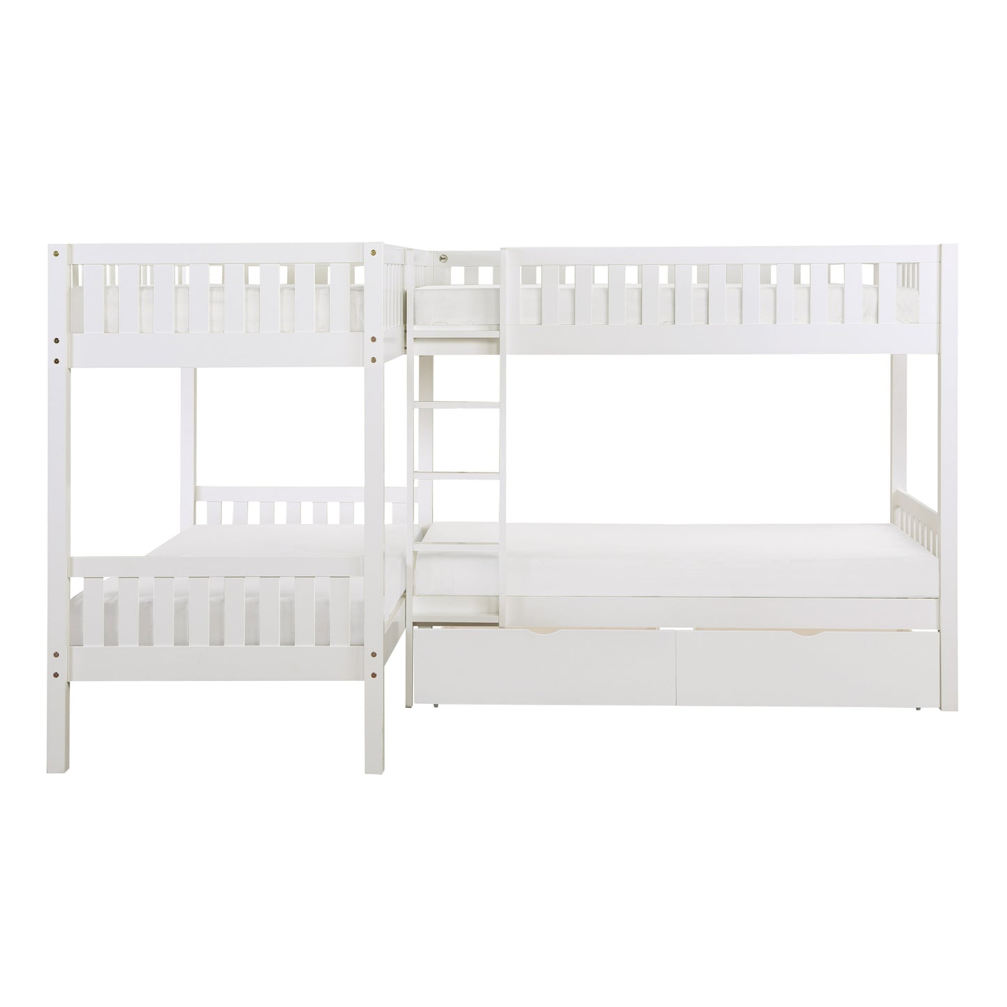 Galen White Corner Bunk Bed with Storage Boxes - SET | B2053CNW-1 | B2053CNW-2 | B2053CNW-SL | B2053W-T - Luna Furniture - Dallas Store