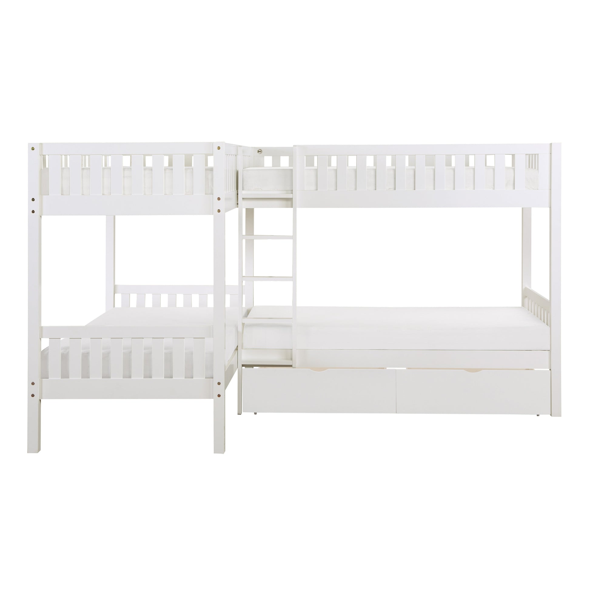Galen White Corner Bunk Bed with Storage Boxes - SET | B2053CNW-1 | B2053CNW-2 | B2053CNW-SL | B2053W-T - Luna Furniture - Dallas Store