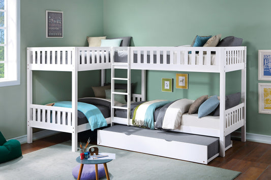 Galen White Corner Bunk Bed with Twin Trundle - SET | B2053CNW-1 | B2053CNW-2 | B2053CNW-SL | B2053W-R - Luna Furniture - Dallas Store