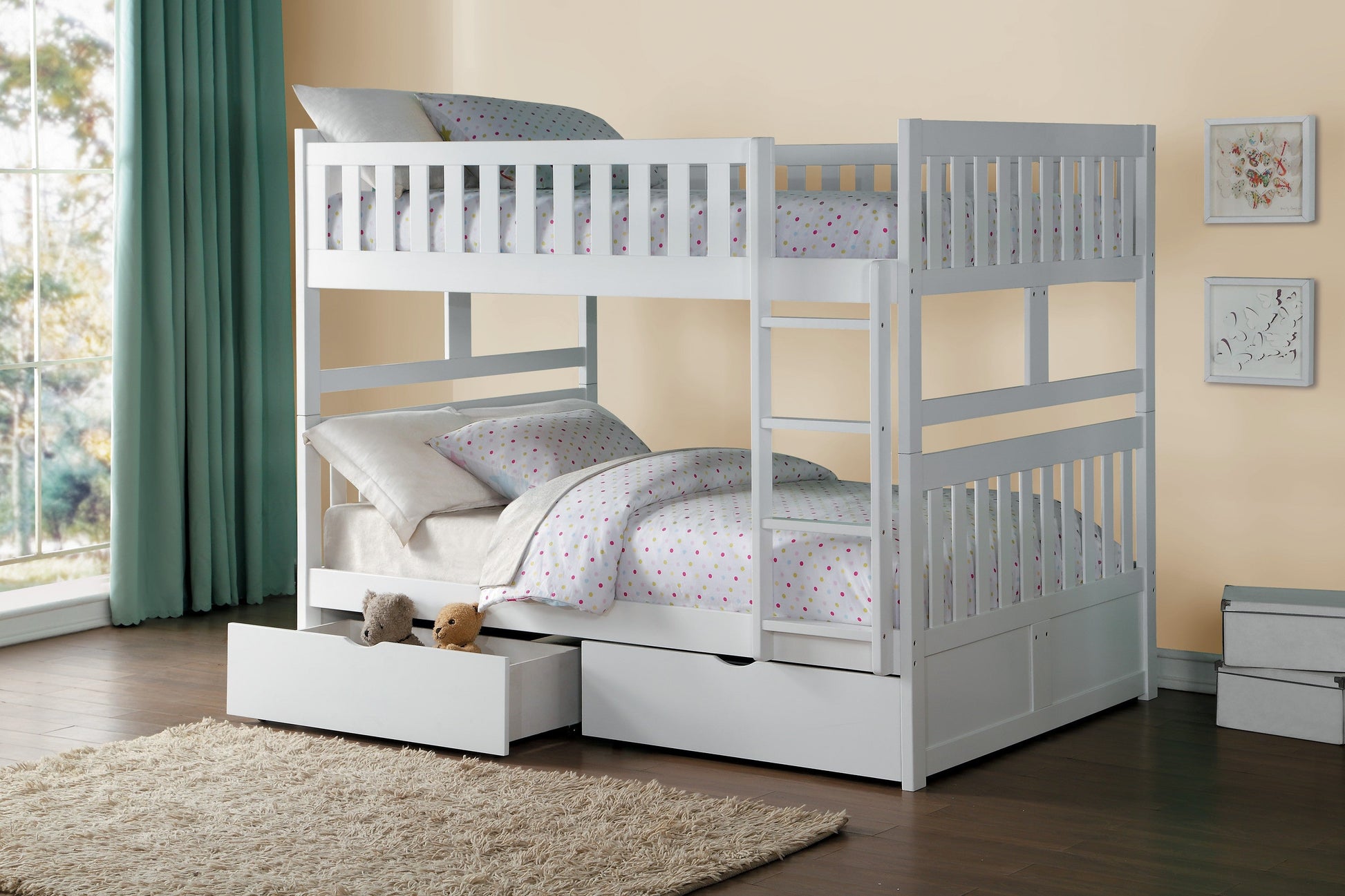 Galen White Full/Full Bunk Bed with Storage Boxes - SET | B2053FFW-1 | B2053FFW-2 | B2053FFW-SL | B2053W-T - Luna Furniture - Dallas Store