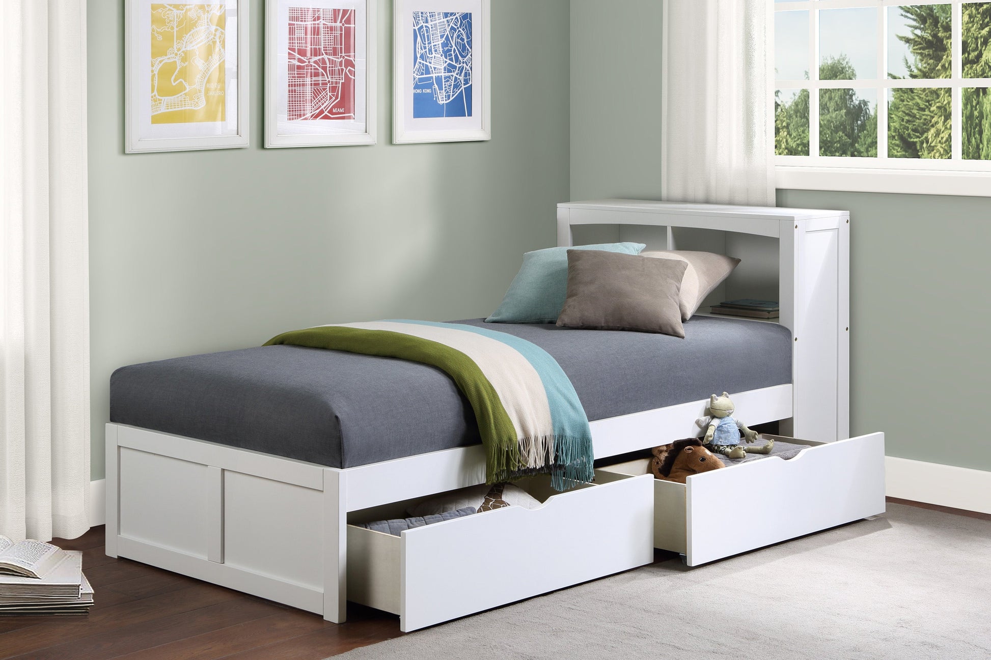 Galen White Twin Bookcase Bed with Storage Boxes - SET | B2053BCW-1 | B2053BCW-2 | B2053W-T - Luna Furniture - Dallas Store