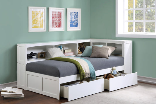 Galen White Twin Bookcase Corner Bed with Storage Boxes - SET | B2053BCW-1 | B2053BCW-2 | B2053BCW-BC | B2053W-T - Luna Furniture - Dallas Store