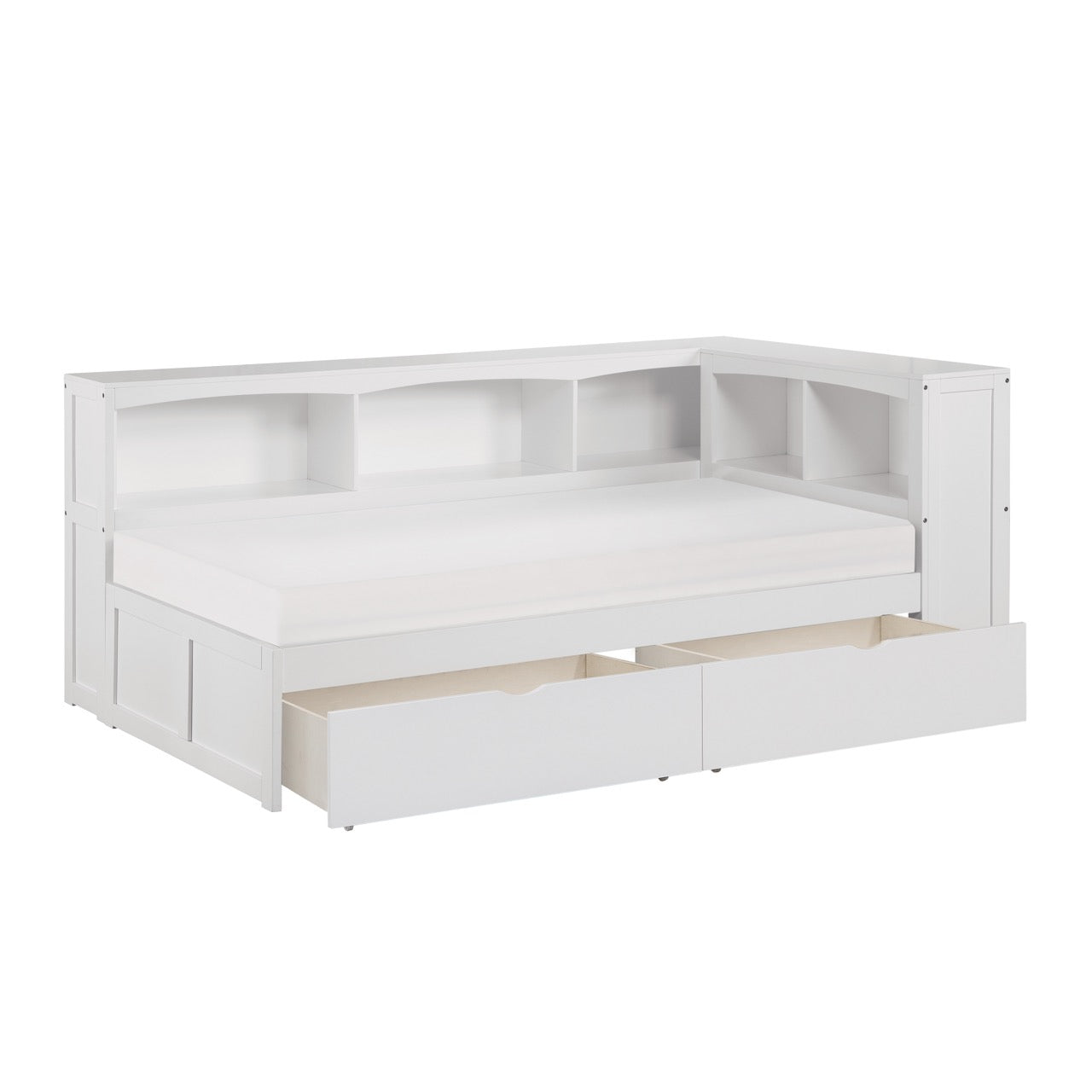 Galen White Twin Bookcase Corner Bed with Storage Boxes - SET | B2053BCW-1 | B2053BCW-2 | B2053BCW-BC | B2053W-T - Luna Furniture - Dallas Store