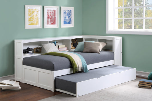 Galen White Twin Bookcase Corner Bed with Twin Trundle - SET | B2053BCW-1 | B2053BCW-2 | B2053BCW-BC | B2053W-R - Luna Furniture - Dallas Store