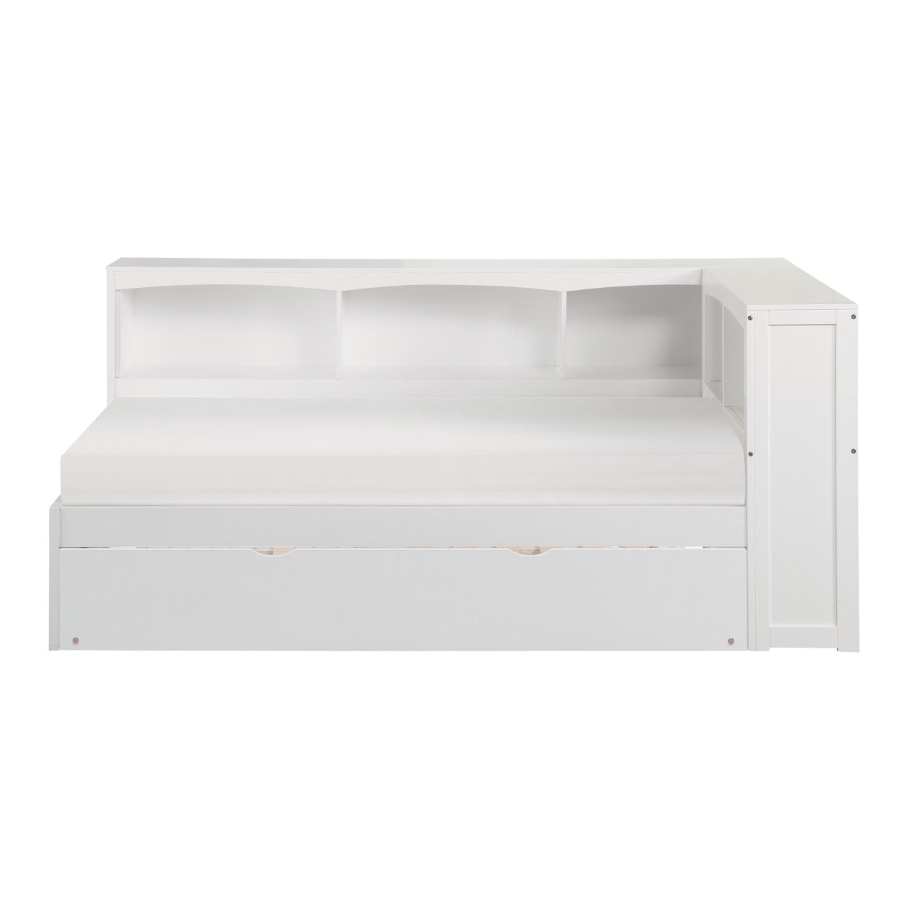 Galen White Twin Bookcase Corner Bed with Twin Trundle - SET | B2053BCW-1 | B2053BCW-2 | B2053BCW-BC | B2053W-R - Luna Furniture - Dallas Store