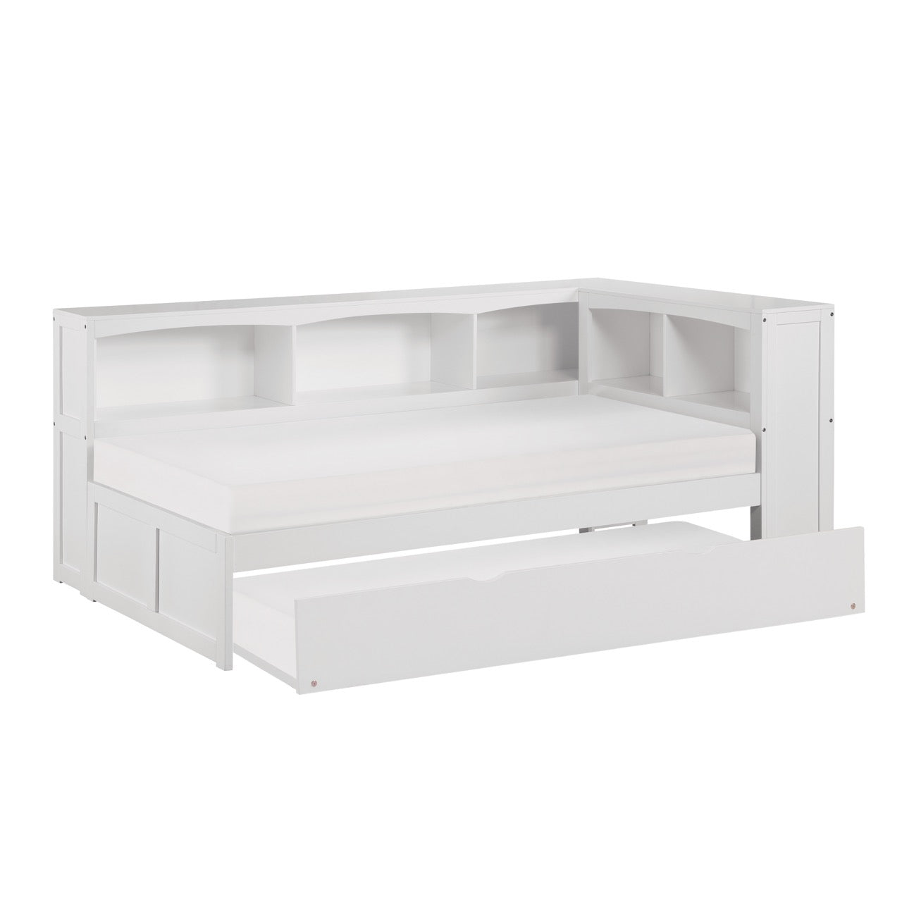 Galen White Twin Bookcase Corner Bed with Twin Trundle - SET | B2053BCW-1 | B2053BCW-2 | B2053BCW-BC | B2053W-R - Luna Furniture - Dallas Store
