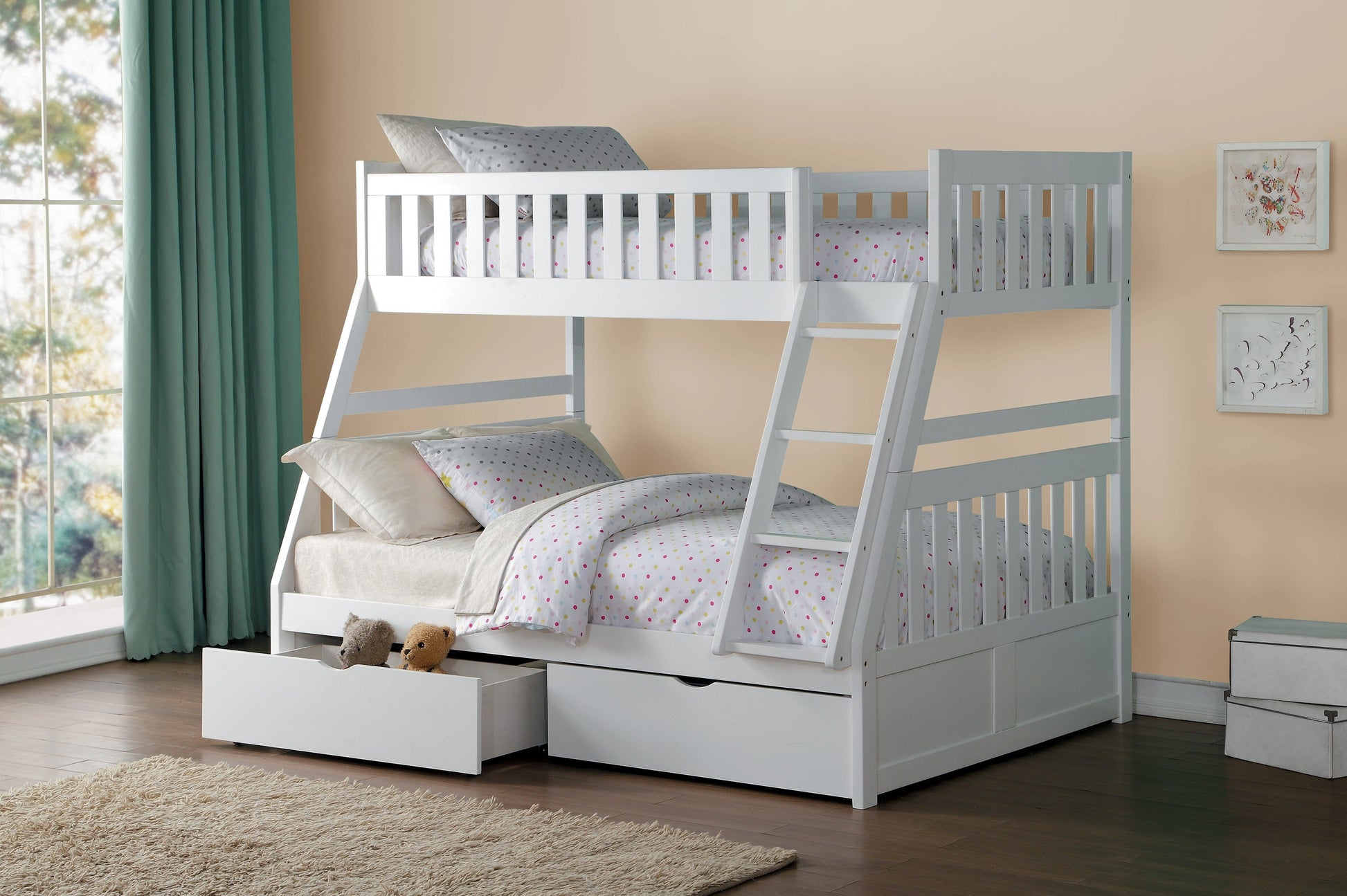 Galen White Twin/Full Bunk Bed with Storage Boxes - SET | B2053TFW-1 | B2053TFW-2 | B2053TFW-SL | B2053W-T - Luna Furniture - Dallas Store