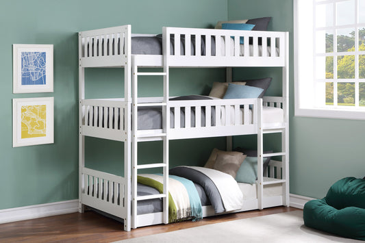 Galen White Twin Triple Bunk Bed - SET | B2053TTTW-1 | B2053TTTW-2 | B2053TTTW-SL - Luna Furniture - Dallas Store