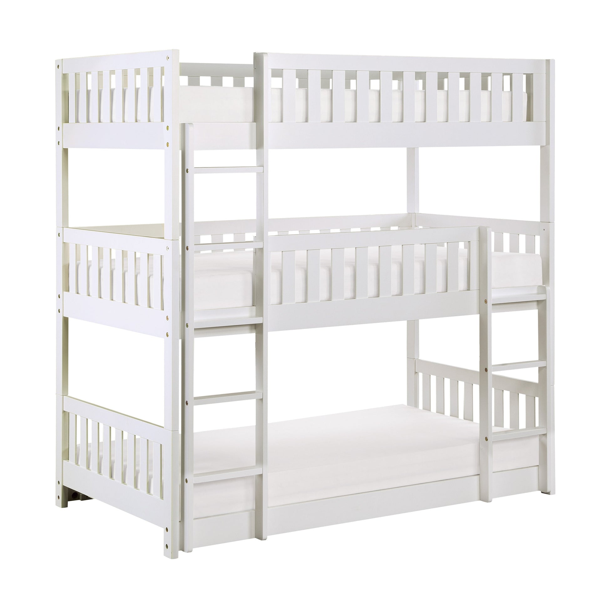 Galen White Twin Triple Bunk Bed - SET | B2053TTTW-1 | B2053TTTW-2 | B2053TTTW-SL - Luna Furniture - Dallas Store