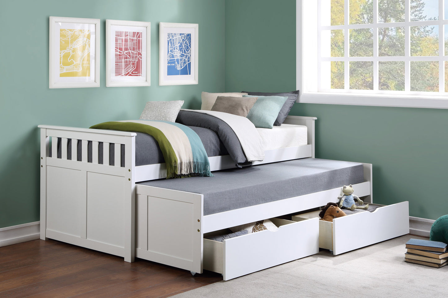Galen White Twin/Twin Bed with Storage Boxes - SET | B2053RTW-1 | B2053RTW-2 | B2053RTW-SL | B2053W-T - Luna Furniture - Dallas Store