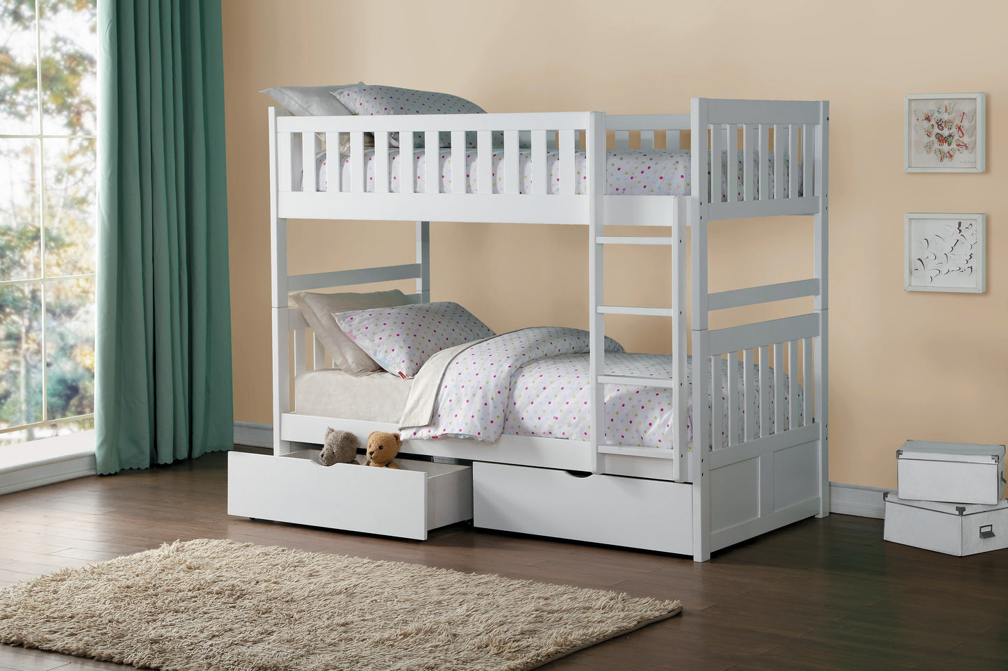 Galen White Twin/Twin Bunk Bed with Storage Boxes - SET | B2053W-1 | B2053W-2 | B2053W-SL | B2053W-T - Luna Furniture - Dallas Store