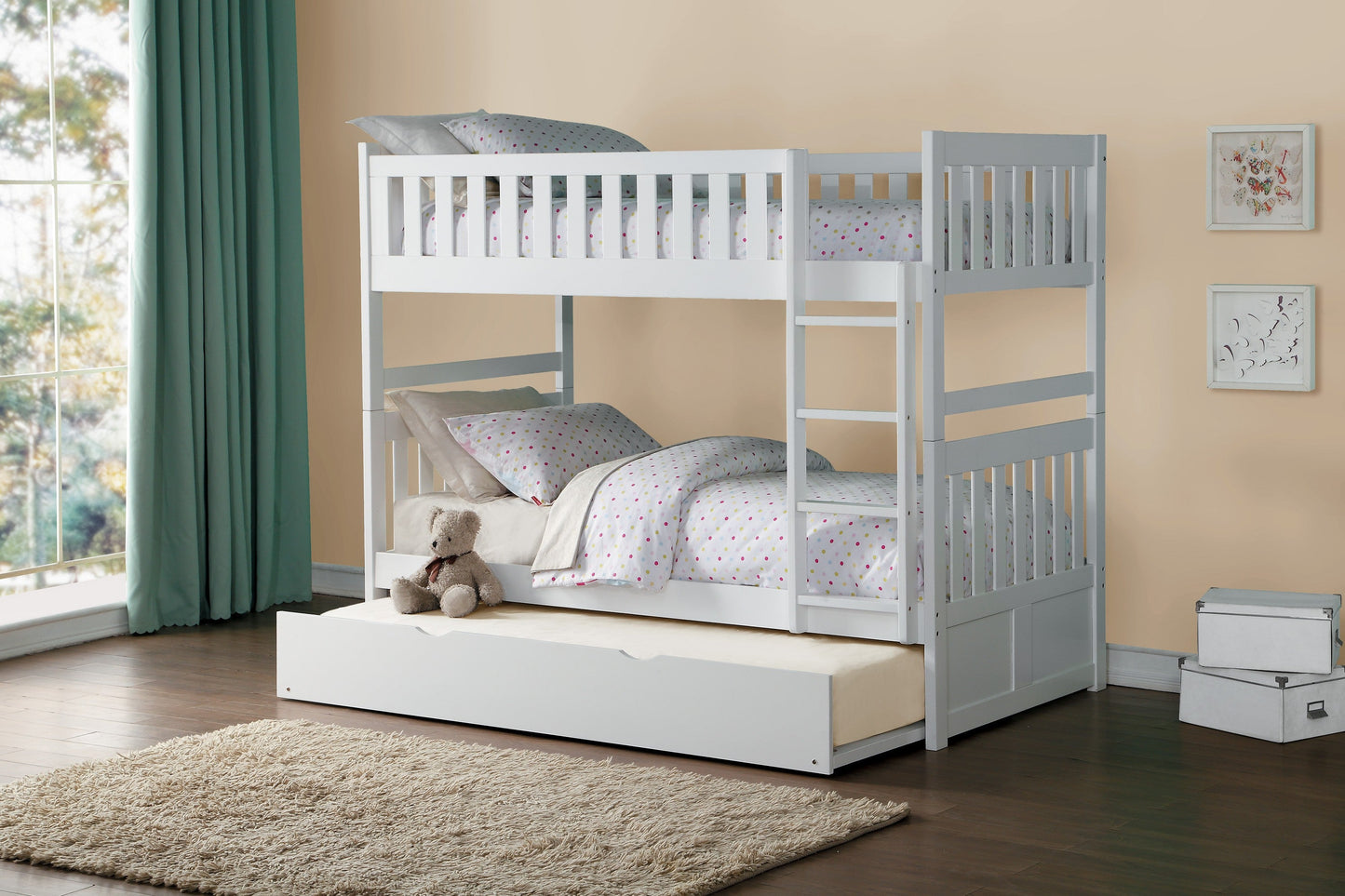Galen White Twin/Twin Bunk Bed with Twin Trundle - SET | B2053W-1 | B2053W-2 | B2053W-SL | B2053W-R - Luna Furniture - Dallas Store