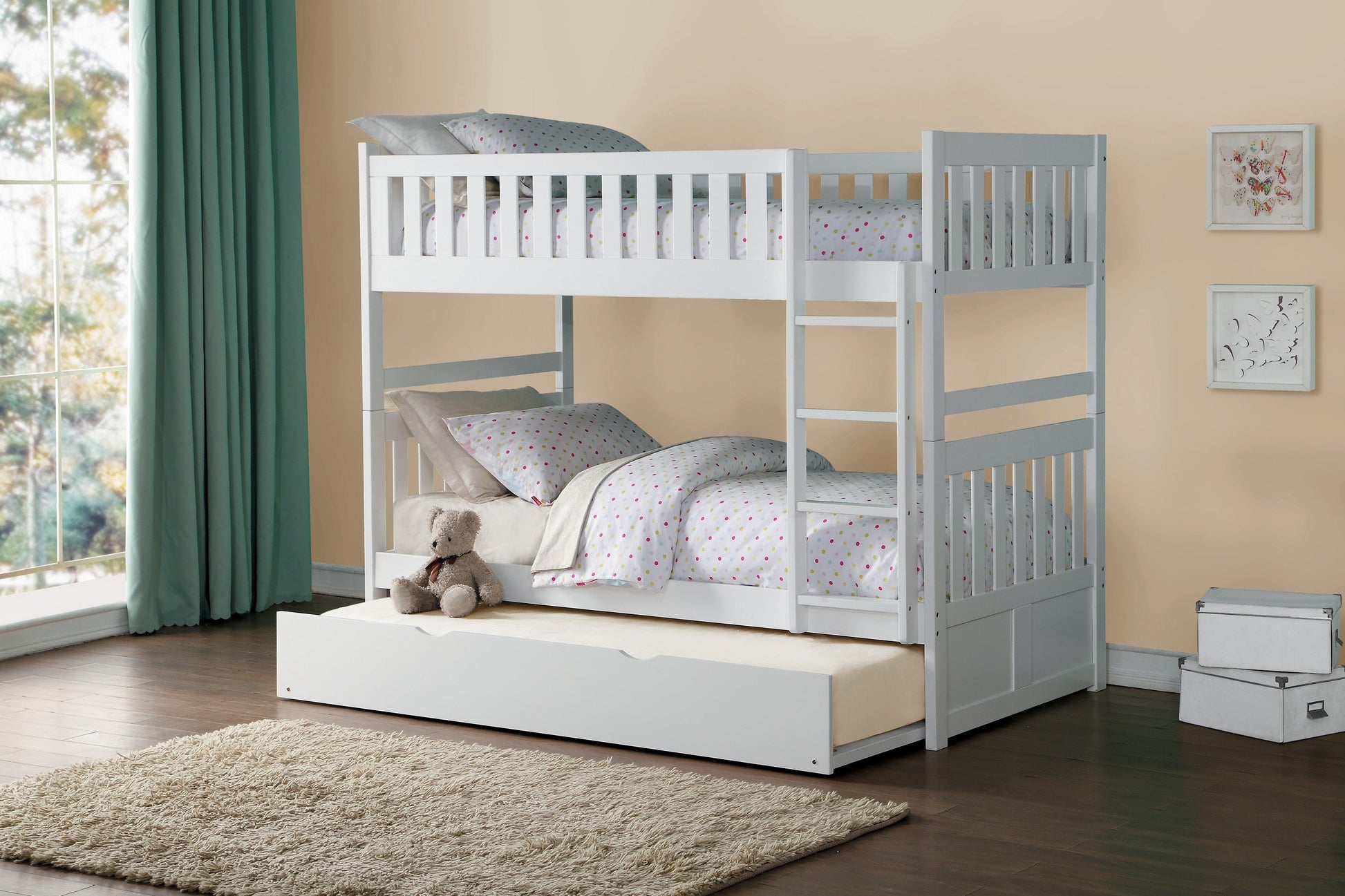 Galen White Twin/Twin Bunk Bed with Twin Trundle - SET | B2053W-1 | B2053W-2 | B2053W-SL | B2053W-R - Luna Furniture - Dallas Store
