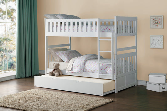 Galen White Twin/Twin Bunk Bed with Twin Trundle - SET | B2053W-1 | B2053W-2 | B2053W-SL | B2053W-R - Luna Furniture - Dallas Store