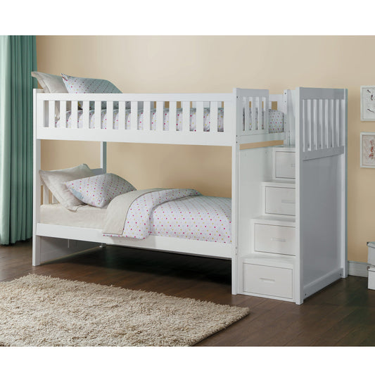 Galen White Twin/Twin Step Bunk Bed - SET | B2053SBW-1 | B2053SBW-2 | B2053SBW-3 | B2053SBW-SL - Luna Furniture - Dallas Store