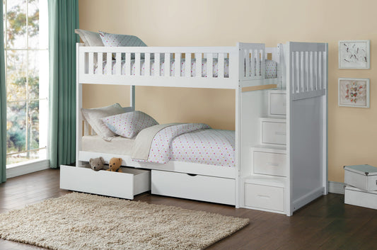 Galen White Twin/Twin Step Bunk Bed with Storage Boxes - SET | B2053SBW-1 | B2053SBW-2 | B2053SBW-3 | B2053SBW-SL | B2053W-T - Luna Furniture - Dallas Store
