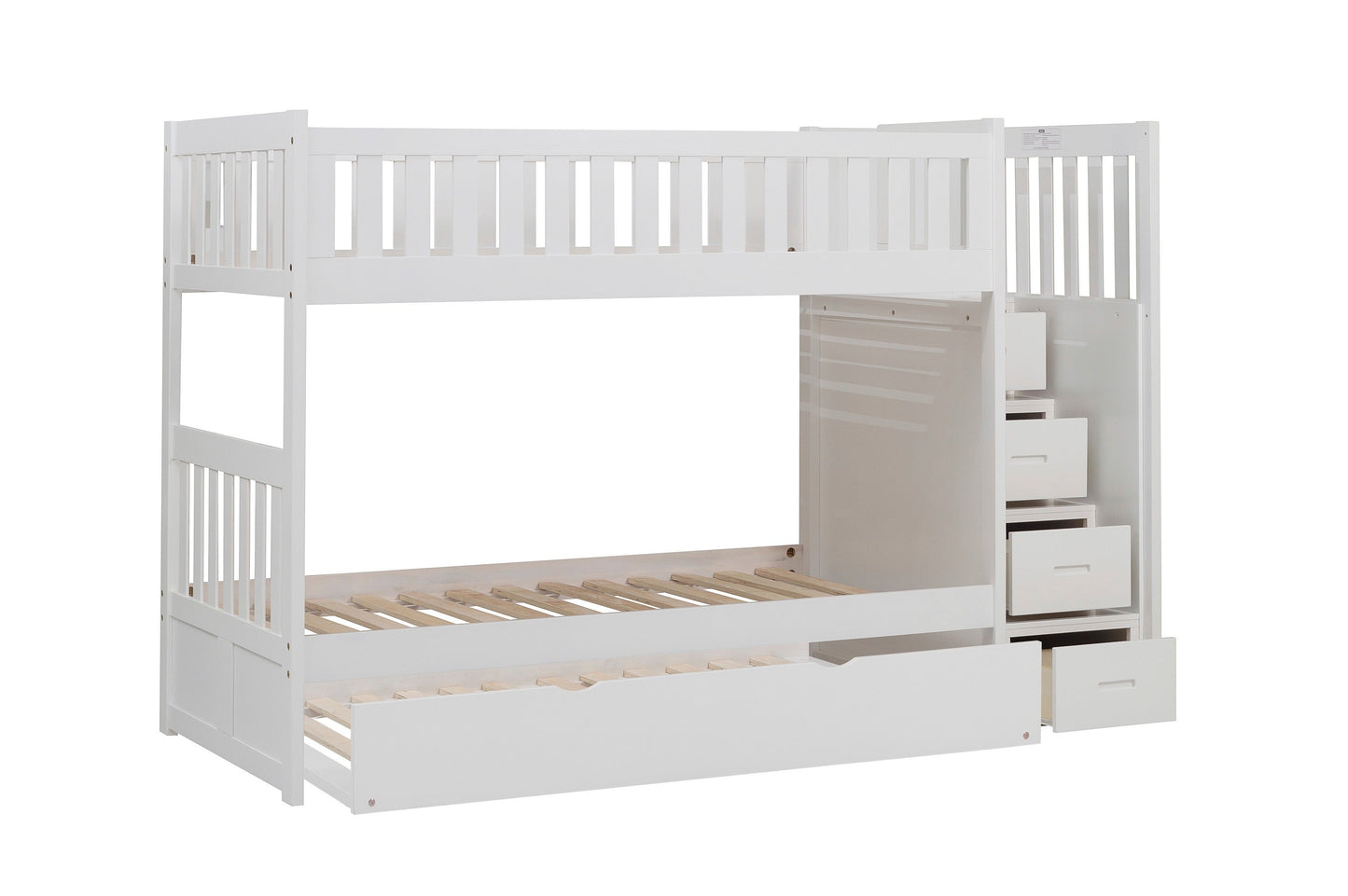 Galen White Twin/Twin Step Bunk Bed with Twin Trundle - SET | B2053SBW-1 | B2053SBW-2 | B2053SBW-3 | B2053SBW-SL | B2053W-R - Luna Furniture - Dallas Store