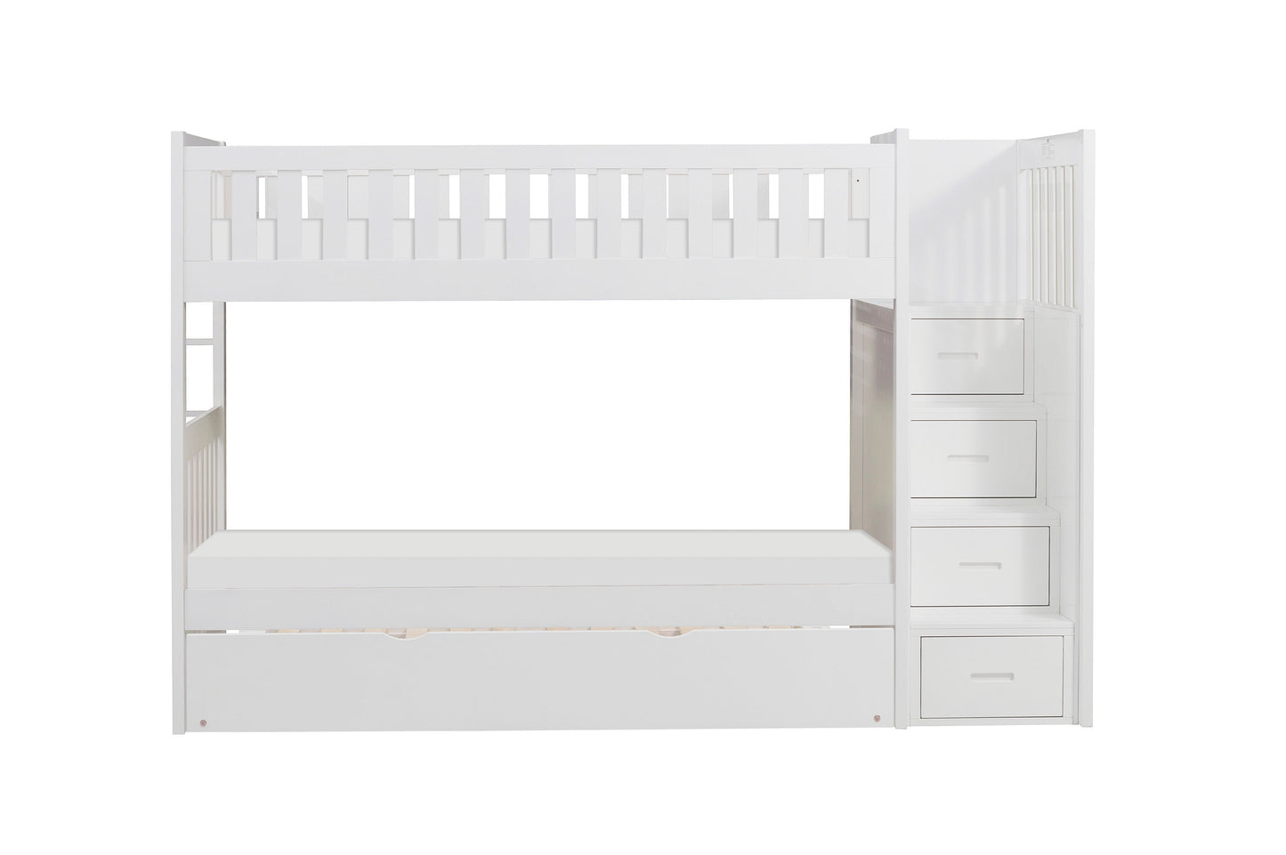 Galen White Twin/Twin Step Bunk Bed with Twin Trundle - SET | B2053SBW-1 | B2053SBW-2 | B2053SBW-3 | B2053SBW-SL | B2053W-R - Luna Furniture - Dallas Store