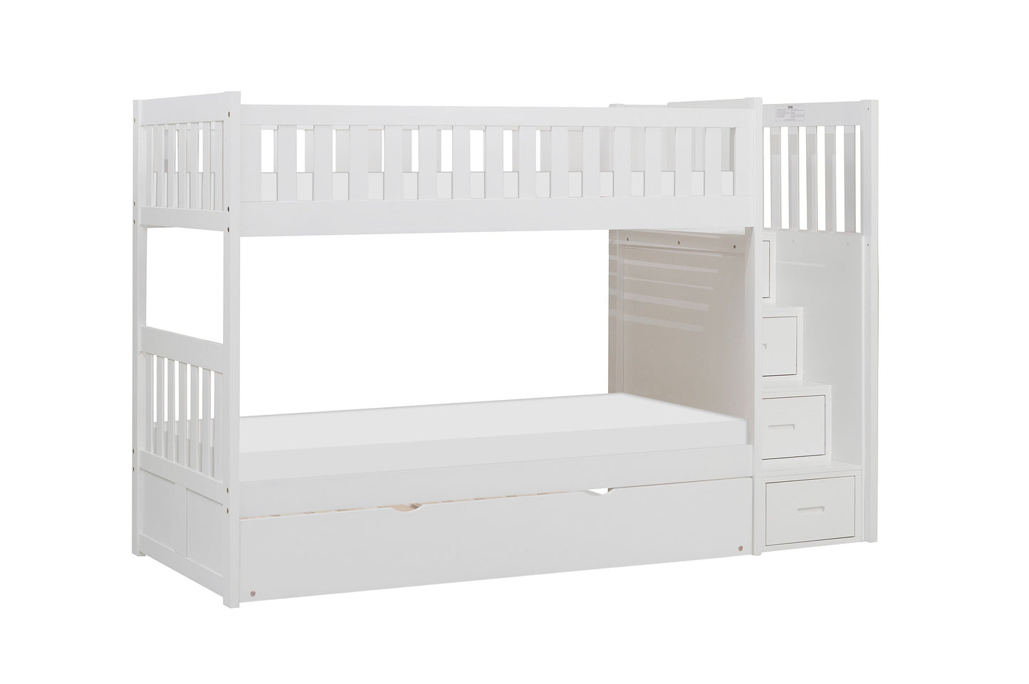 Galen White Twin/Twin Step Bunk Bed with Twin Trundle - SET | B2053SBW-1 | B2053SBW-2 | B2053SBW-3 | B2053SBW-SL | B2053W-R - Luna Furniture - Dallas Store