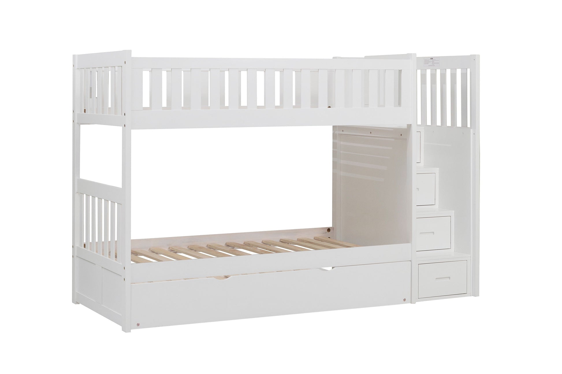Galen White Twin/Twin Step Bunk Bed with Twin Trundle - SET | B2053SBW-1 | B2053SBW-2 | B2053SBW-3 | B2053SBW-SL | B2053W-R - Luna Furniture - Dallas Store