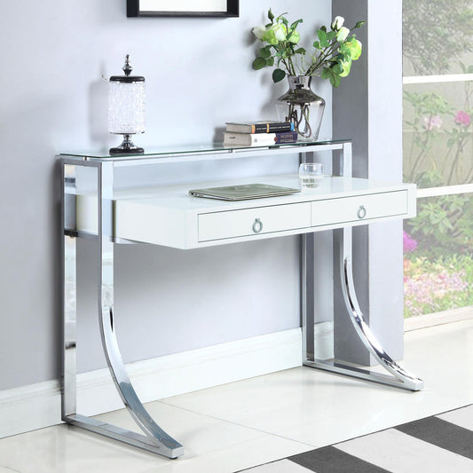 Gemma Glossy White/Chrome 2-Drawer Writing Desk - 802141 - Luna Furniture - Dallas Store