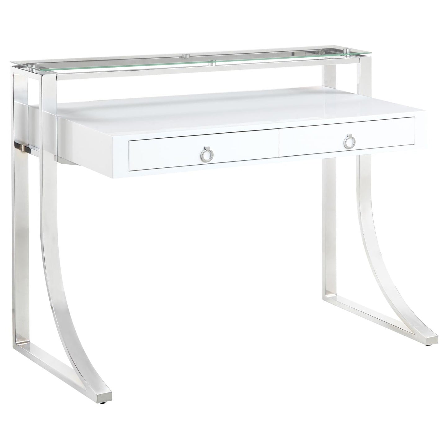 Gemma Glossy White/Chrome 2-Drawer Writing Desk - 802141 - Luna Furniture - Dallas Store