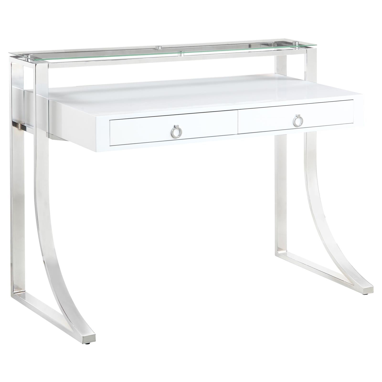 Gemma Glossy White/Chrome 2-Drawer Writing Desk - 802141 - Luna Furniture - Dallas Store