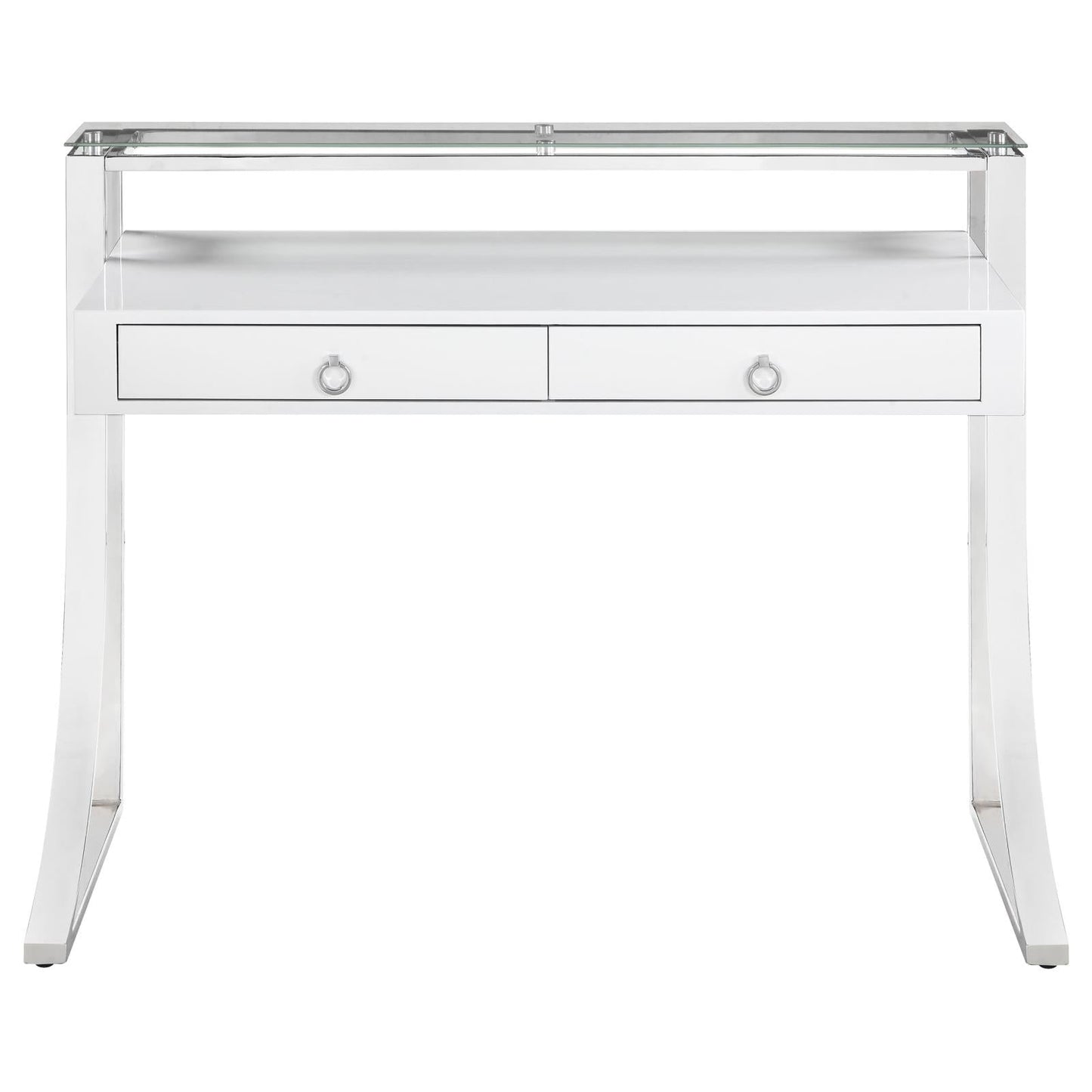 Gemma Glossy White/Chrome 2-Drawer Writing Desk - 802141 - Luna Furniture - Dallas Store