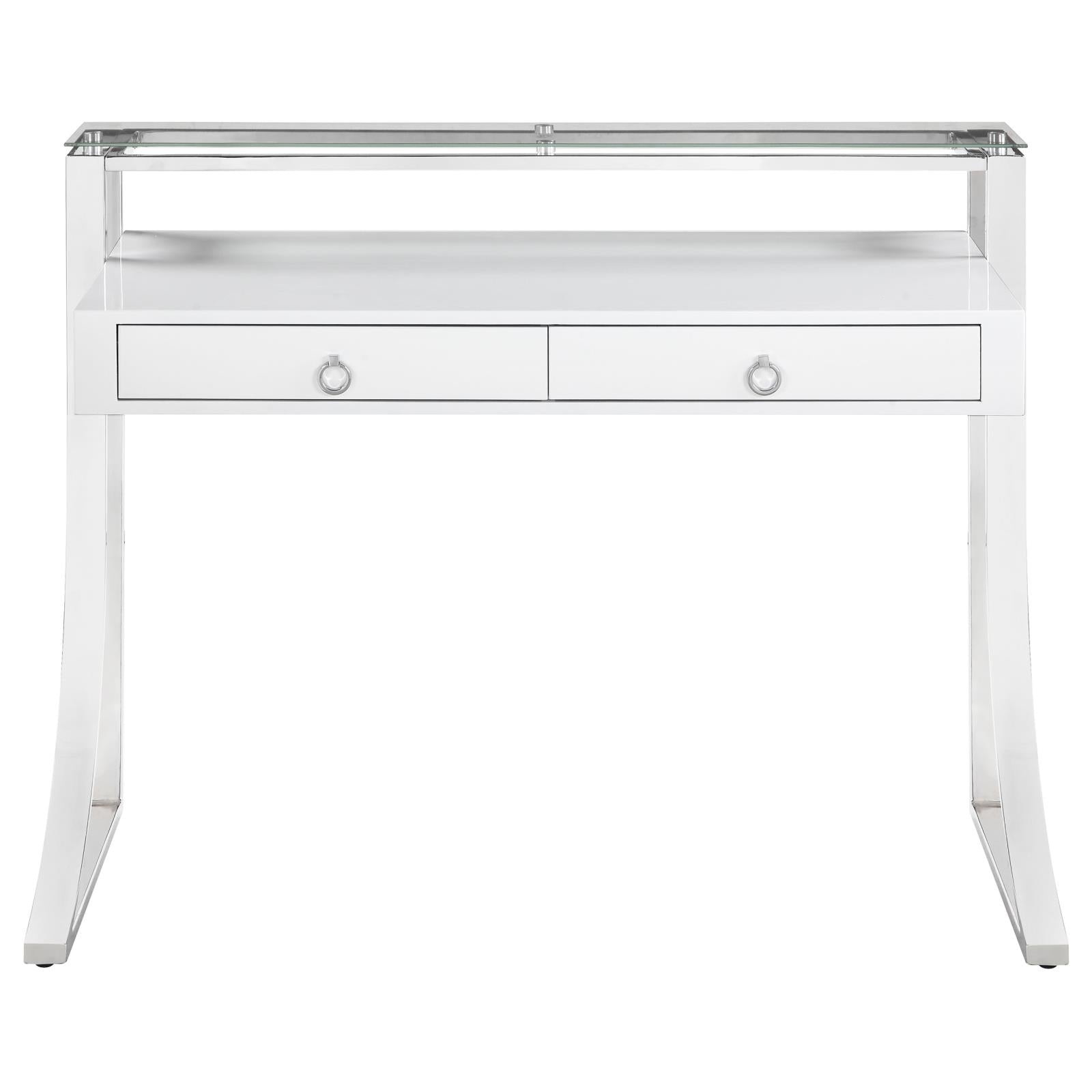 Gemma Glossy White/Chrome 2-Drawer Writing Desk - 802141 - Luna Furniture - Dallas Store
