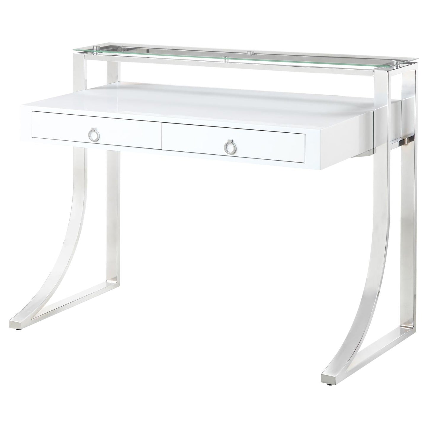 Gemma Glossy White/Chrome 2-Drawer Writing Desk - 802141 - Luna Furniture - Dallas Store