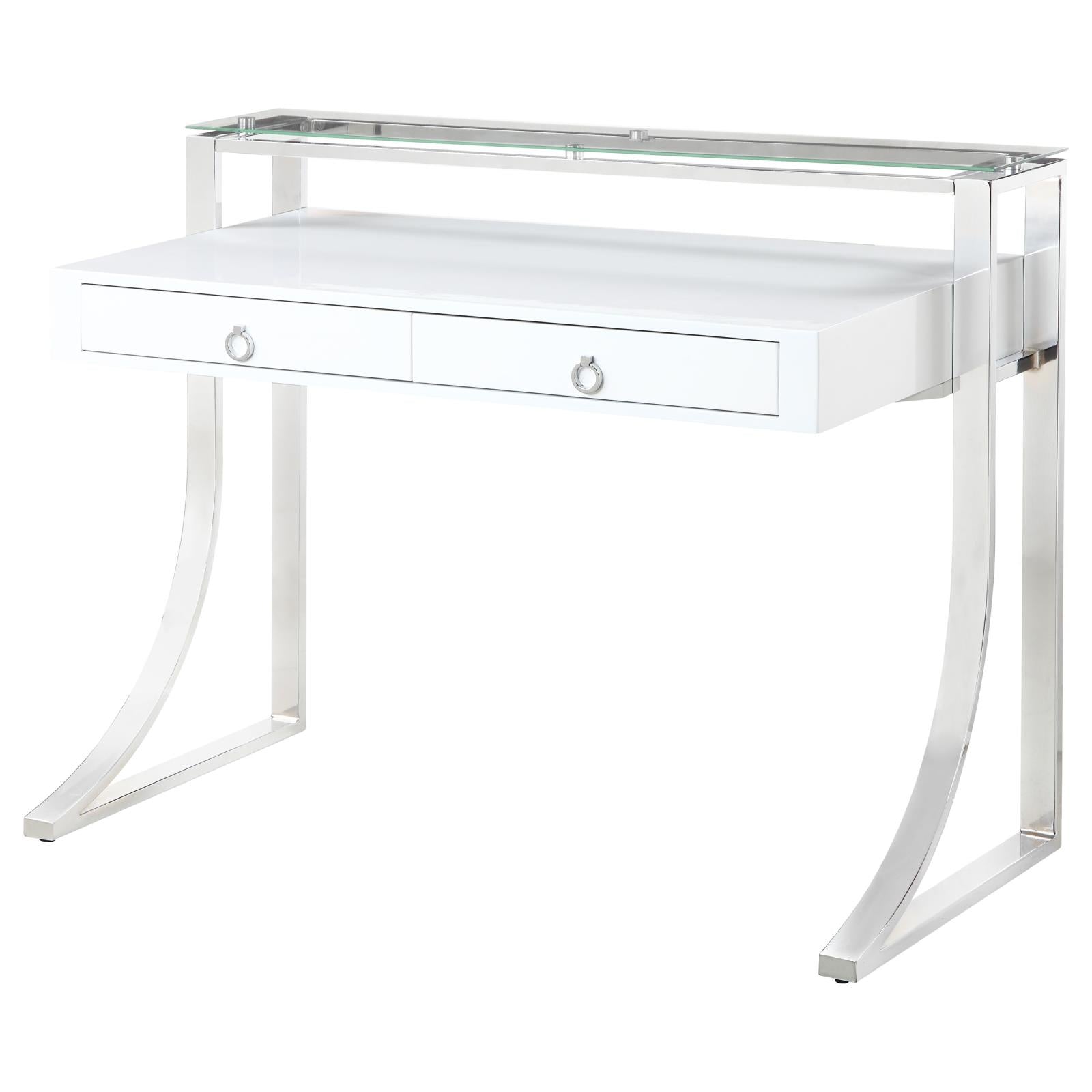 Gemma Glossy White/Chrome 2-Drawer Writing Desk - 802141 - Luna Furniture - Dallas Store