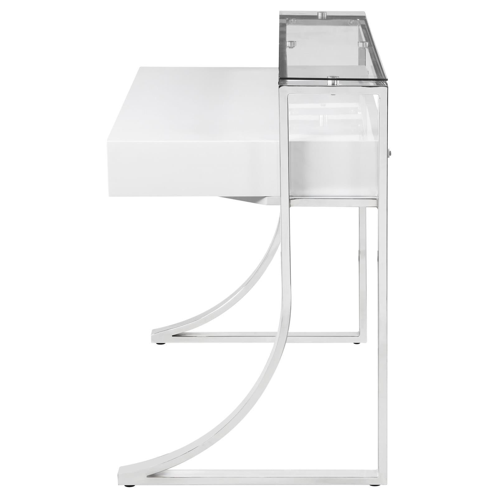 Gemma Glossy White/Chrome 2-Drawer Writing Desk - 802141 - Luna Furniture - Dallas Store
