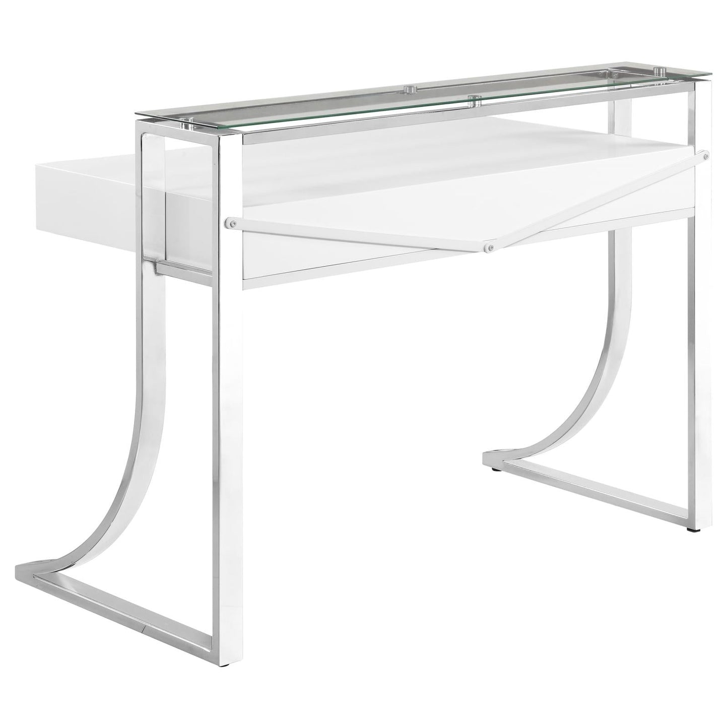 Gemma Glossy White/Chrome 2-Drawer Writing Desk - 802141 - Luna Furniture - Dallas Store