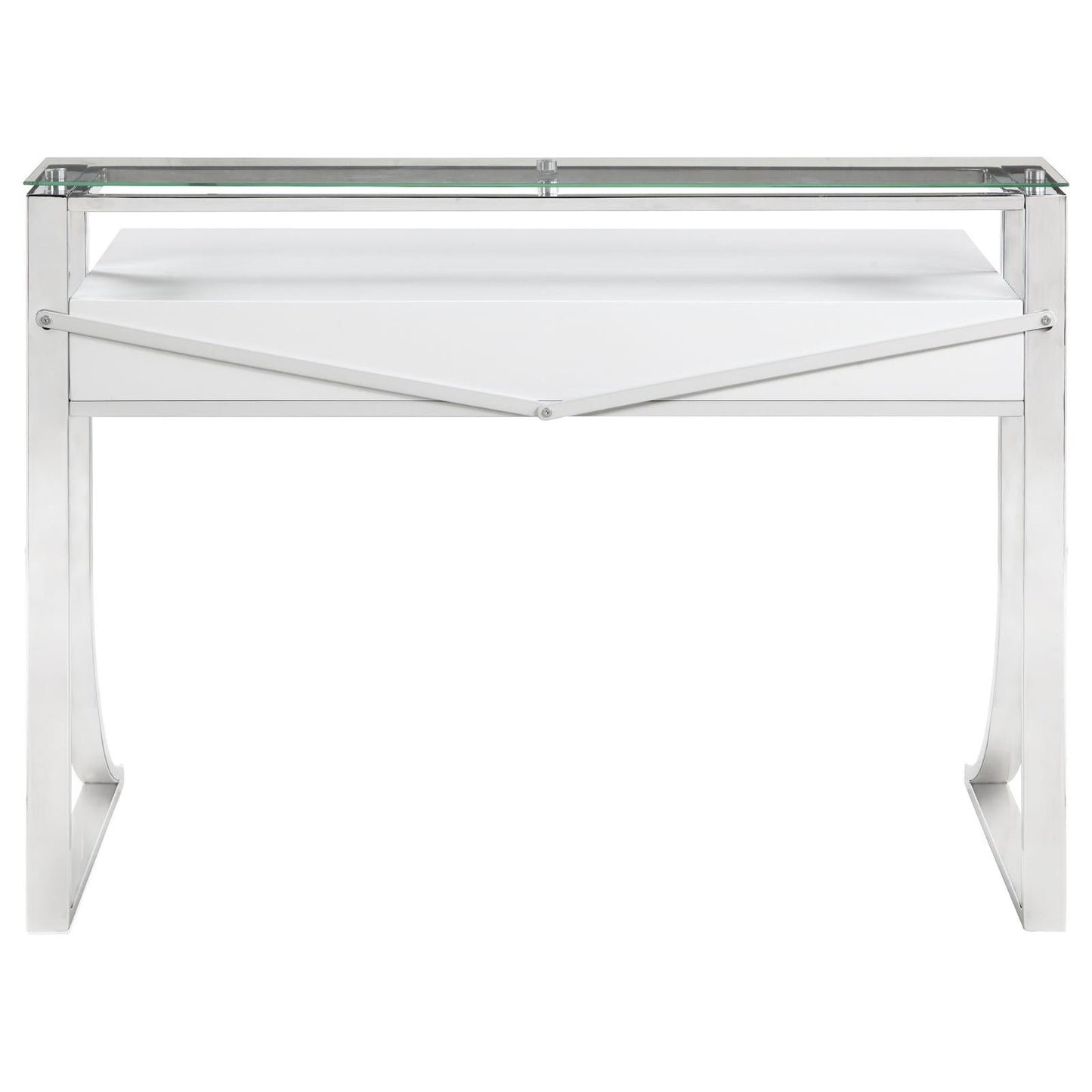 Gemma Glossy White/Chrome 2-Drawer Writing Desk - 802141 - Luna Furniture - Dallas Store