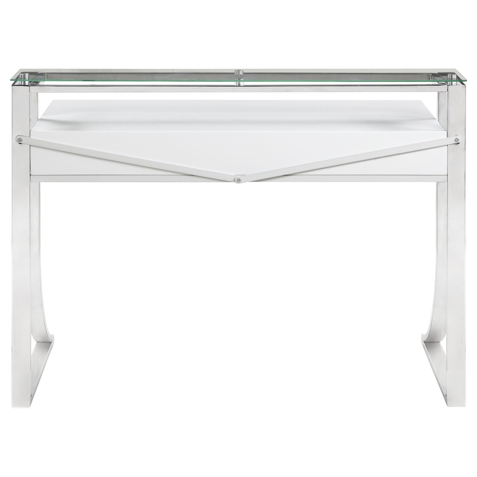 Gemma Glossy White/Chrome 2-Drawer Writing Desk - 802141 - Luna Furniture - Dallas Store