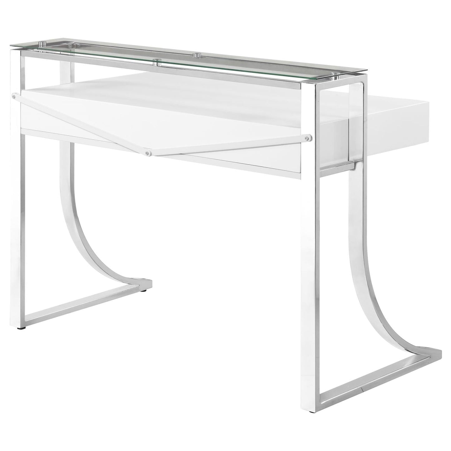 Gemma Glossy White/Chrome 2-Drawer Writing Desk - 802141 - Luna Furniture - Dallas Store