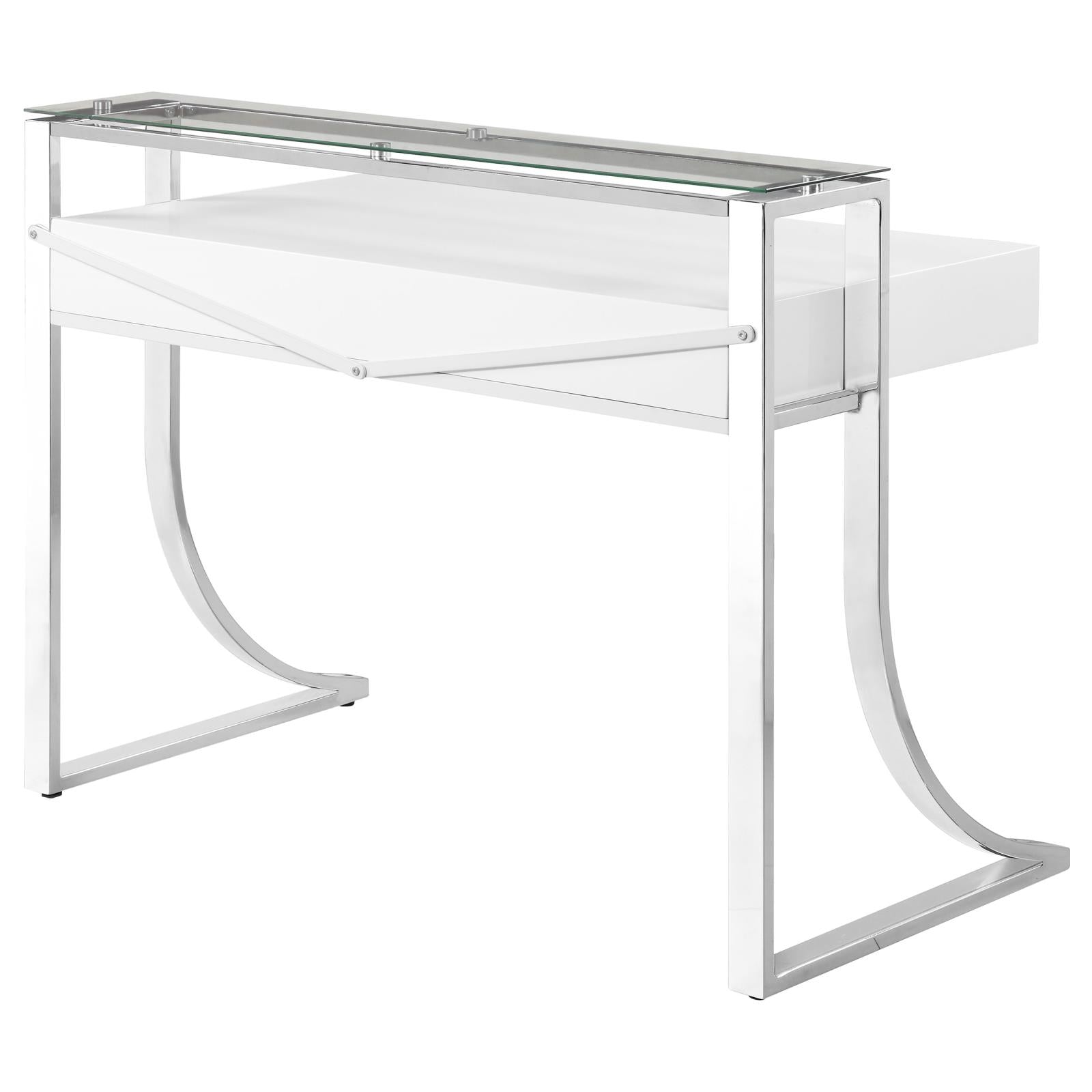 Gemma Glossy White/Chrome 2-Drawer Writing Desk - 802141 - Luna Furniture - Dallas Store